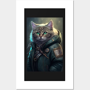 Cool portrait of a Cyber Future Cat Posters and Art